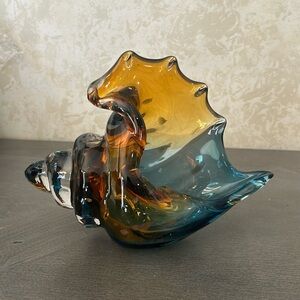 Blown Glass Conch Statue, Coastal Home Decor Sea Shells, Glass Conch Horn Sculpt